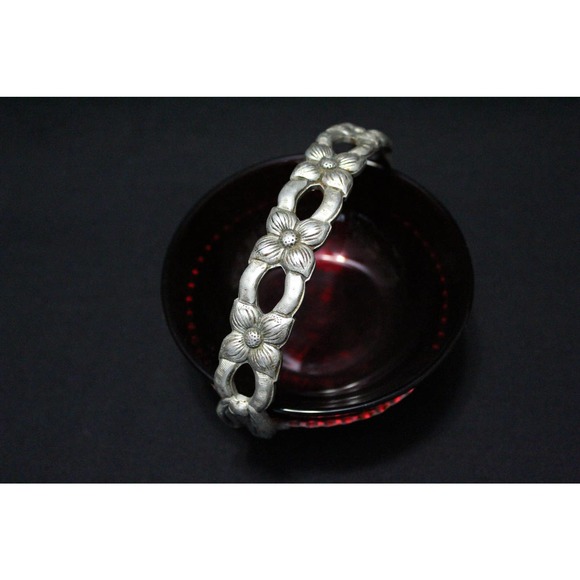 Vintage Rodney Kent Hammered Aluminum Basket with Ruby Red Glass Bowl 1930/40's - Picture 2 of 6